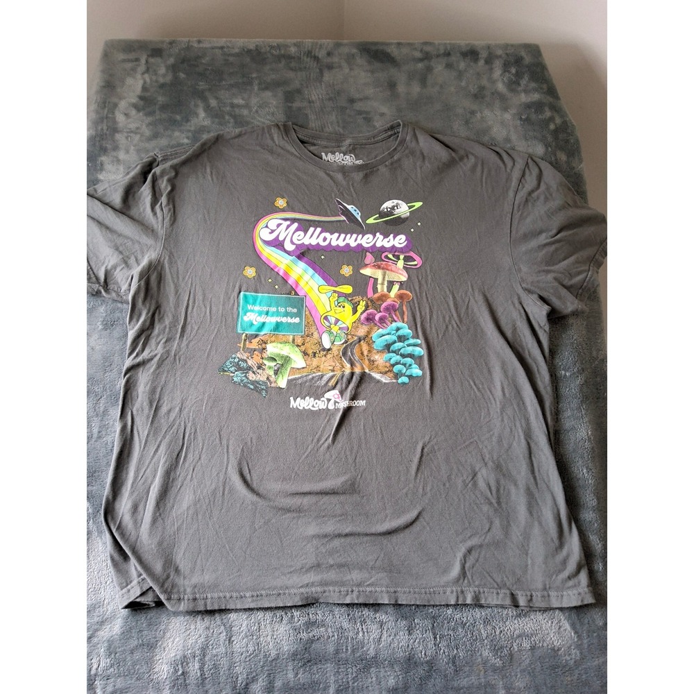 Mellow Mushroom Mellowverse Graphic T-Shirt Mens 2XL Gray Psychedelic Mushroom